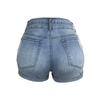 Sommer perforierte gekräuselte elastische Denim-Shorts mit hoher Taille Damenmode Damenbekleidung