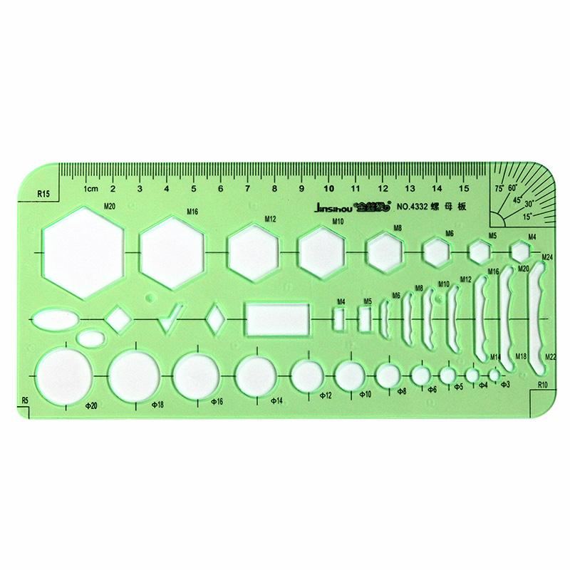 Jinsihou Durable Green Round Oval Geometry Template Ruler for Architectural Drawing and Furniture Design Resin Measuring Ruler