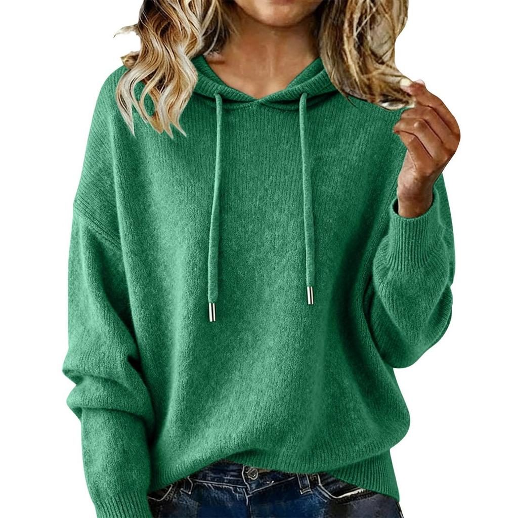 Fall Winter Women's Solid Color Drawstring Hooded Fleece Sweater Long Sleeve Casual Top for European American Crossborder