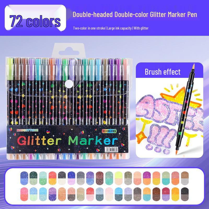 Double-Headed Glitter Marker Fluorescent Pen for Art, DIY, and Dual-Color Notes