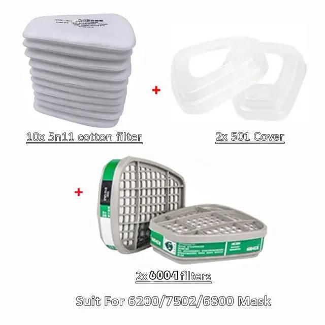 6001 6002 6004 Pudełko na naboje Zestaw filtrów bawełnianych 5N11 Do masek 3m 6200 7502 6800 Pył Gaz Chemikalia Malowanie Natryskiwanie Respirator