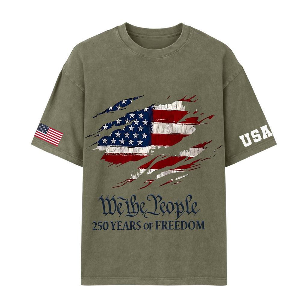 Mens Short Sleeve Crew Neck T Shirt We the People 250 Years of Freedom American Flag Graphic Loose Fit Casual Top