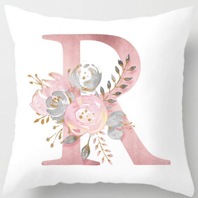 White Pink Alphabet Pillowcase Letter A-Z Flower Pillow Cover Sofa Cushion Cover Home Decor Pillow Cover