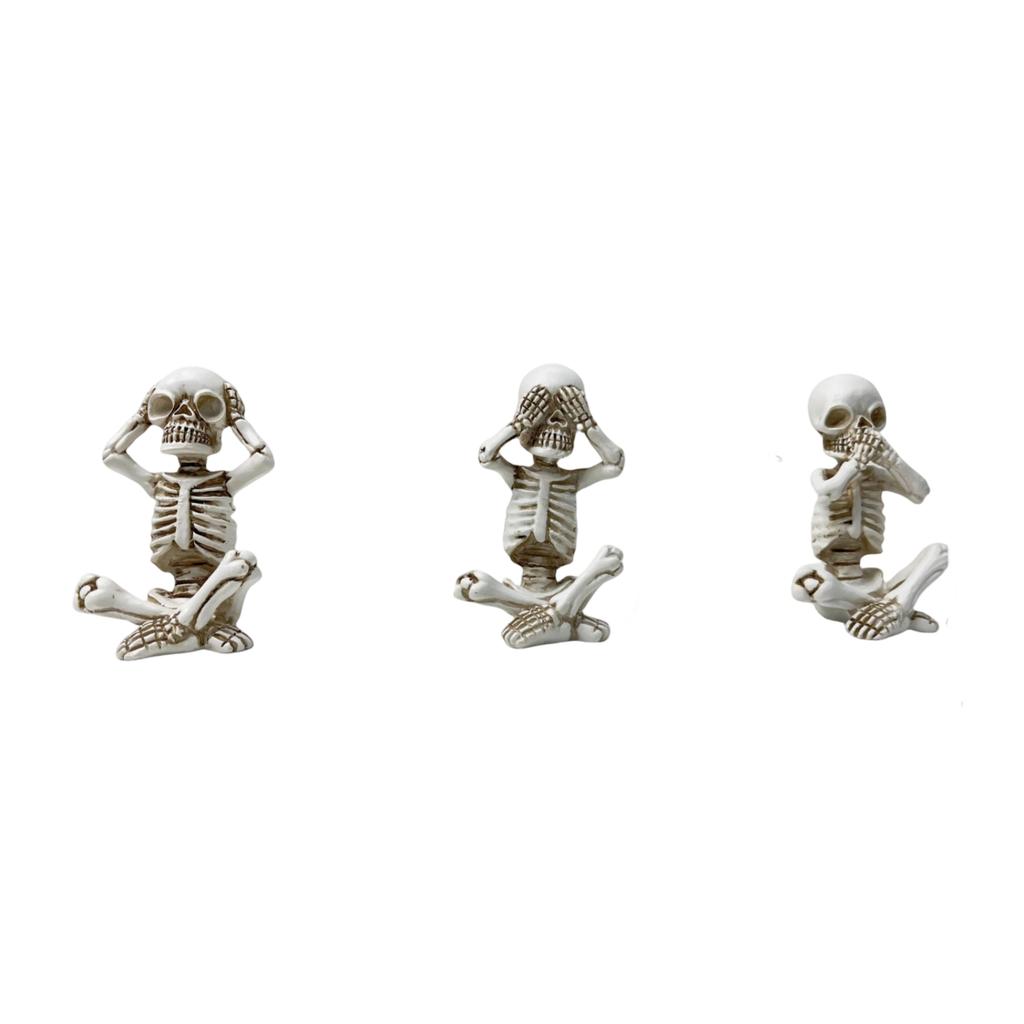 Halloween Skeleton Resin Figurines Set of 3 Sitting Skeletons with Pumpkin Heads Decorative Statues for Seasonal Tabletop Display or Shelf Decoration