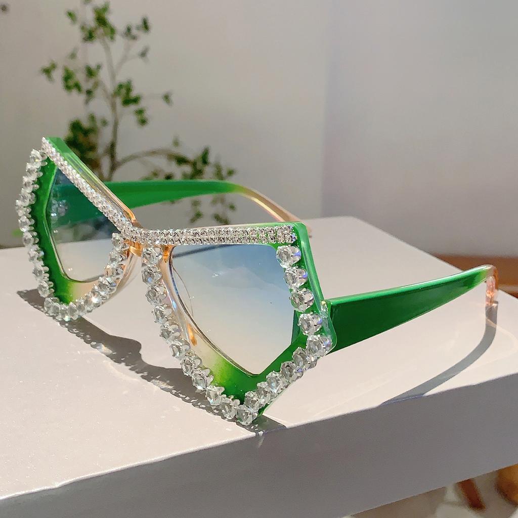 Luxury Crystal Shiny Shades Polygon Designer Gradient Women's Sunglasses Candy Color Decoration Ladies Sun Glasses