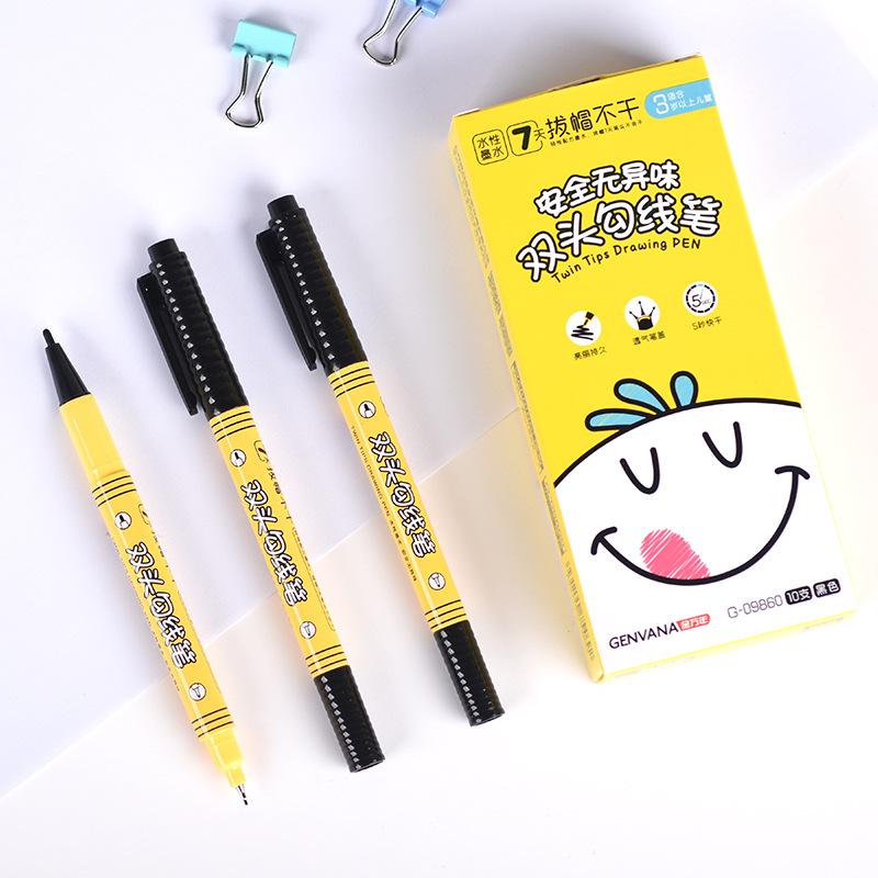 Small Double-Ended Black Oil-Based Quick-Drying Liner Pen for Children's Drawings and Outlining