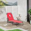 Foldable Outdoor Sun Lounger Adjustable Backrest Reclining Chair with Pillow and Reading Hole Garden Beach, Red