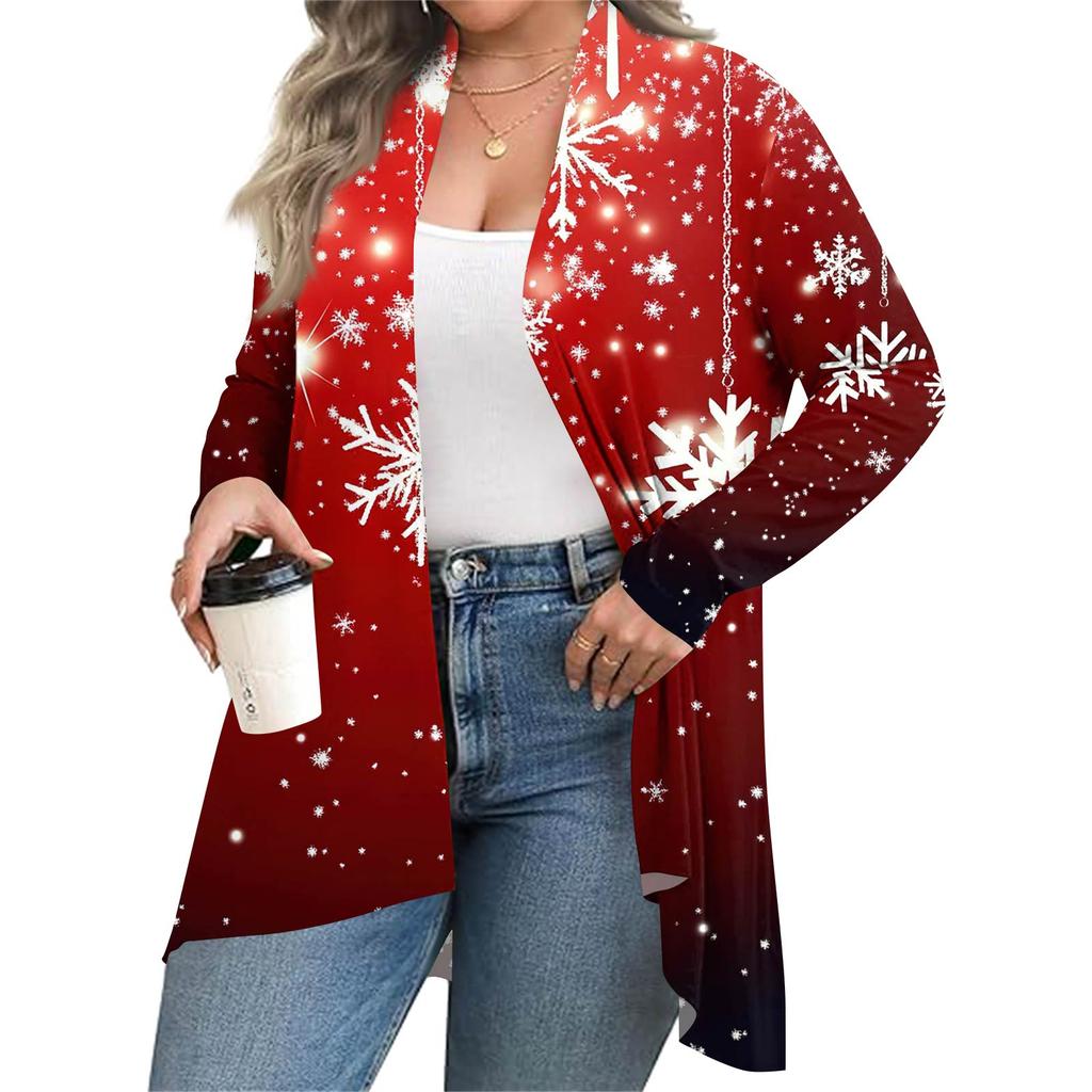 Women's Fall And Winter Fashion Casual Print Long Sleeve Mid-Length Cardigan Jacket