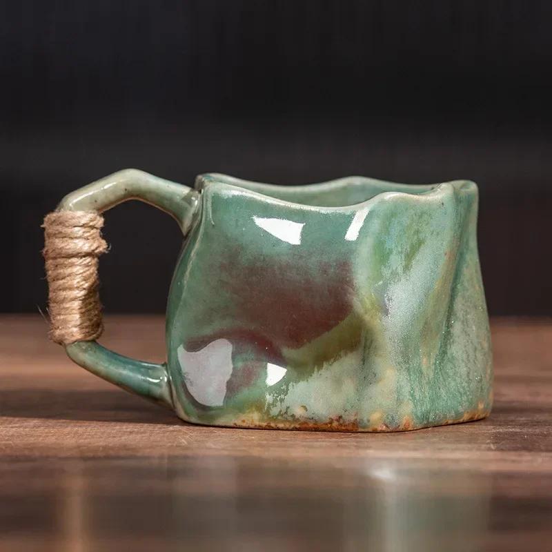 240ml Ceramic Tea Coffee Cups Irregular Shape Retro Drinkware Milk Coffee Mug Home Kitchen Desktop Juice Cup Handheld Type Mugs