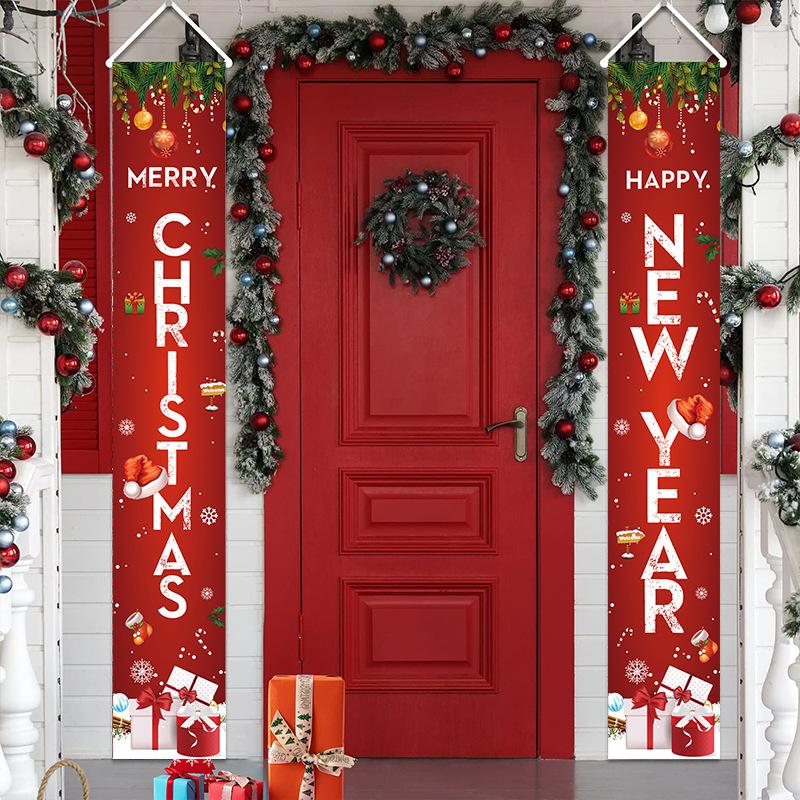 Christmas banners and couplets, 300D Oxford cloth door curtains, outdoor decorations, door stickers, background cloths, hanging flags