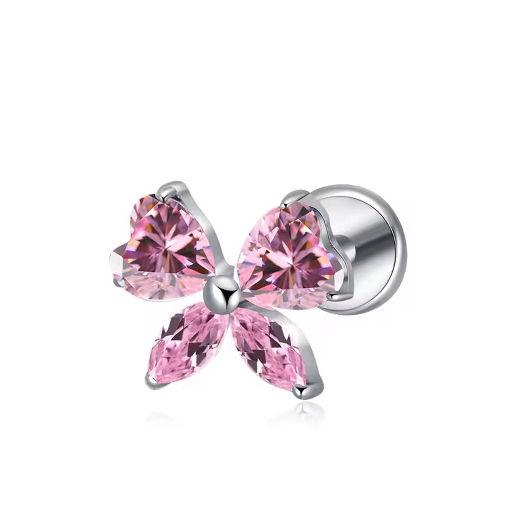 High-Quality F136 Titanium Alloy Pink Zirconia Stud Earring Set Fashionable Cartilage and Lip Piercing Jewelry for Men and Women