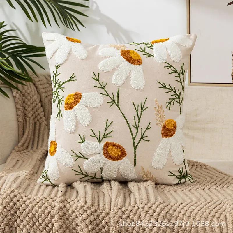 45X45Embroidery Pillowcase Pillow Cover Luxury Flower Nordic Vintage Style Cushion Covers Home Living Room Sofa Couch Seat Decor