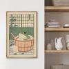 Japanese Frog in A Bathtub Print Poster Vintage Cute Fun Animal Canvas Painting Bathroom Home Decor Poster Gifts-unframed