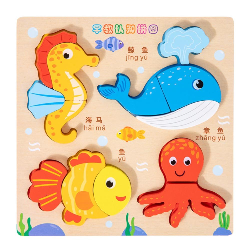New 3D Wooden Puzzle Montessori Cartoon Animals Jigsaw Toys Fruits Early Educational Toys For Kids Preschool Learning