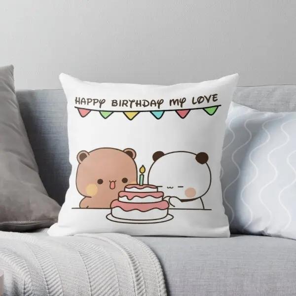 Panda Bear Hug Bubu Dudu Polyester Peach Square Pillowcase Polyester Velvet Printed Zipper Decor Room Cushion Cover 45x45cm