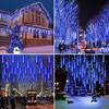 Solar LED Meteor Shower Lights: Colorful Outdoor String Lights for Christmas and Festivals.