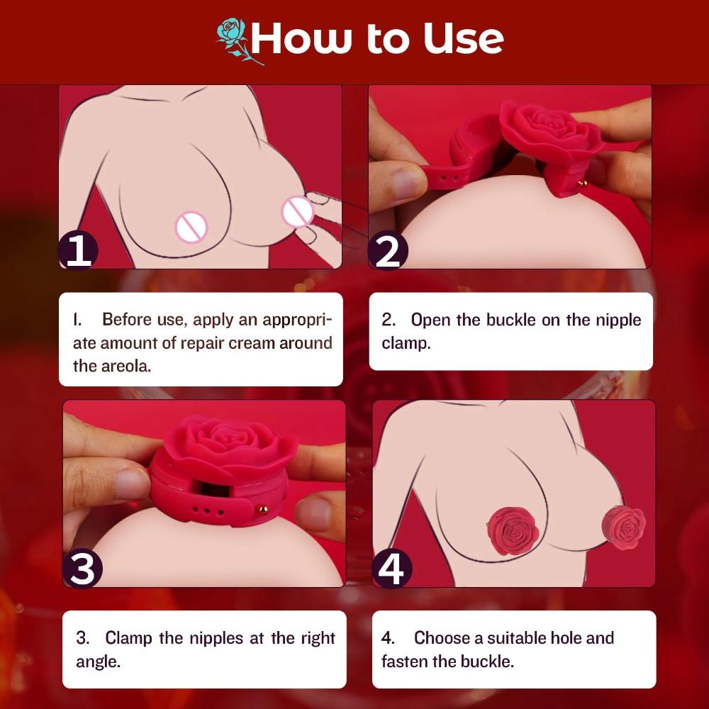 Rose Flower Breast Clamp Vibrator Nipple G-Spot Stimulator Female Breast Massager Breast Enhancement Teasing Adult Toy