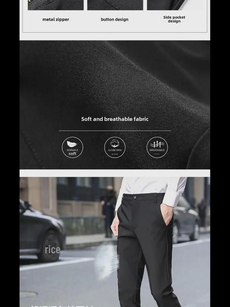 Men's Slim Black Nine-Point Pants: Korean Style, Trendy, Versatile, Casual, Spring/Autumn