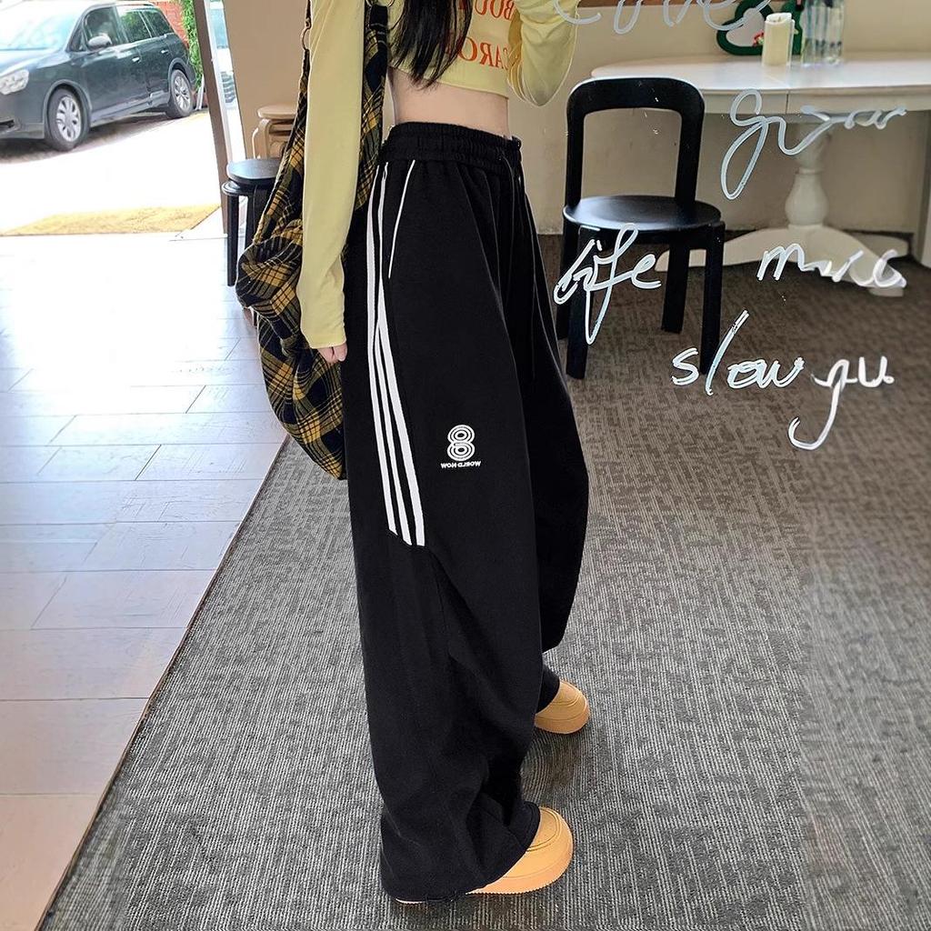 Women's Navy Three-Stripe Wide-Leg Track Pants - Spring/Autumn Casual Loose Fit