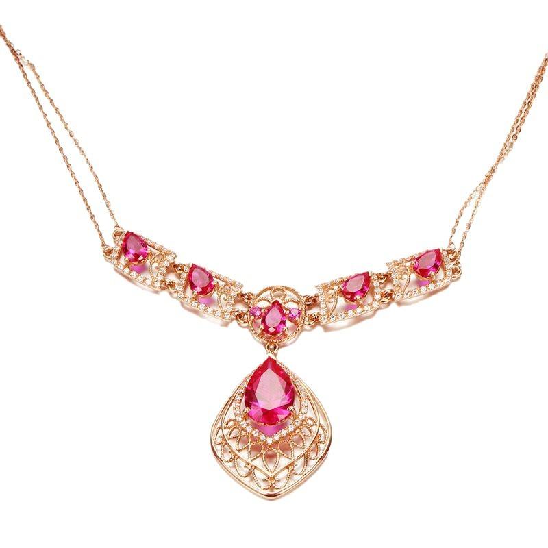 Purple Gold Water Drop Redstone Necklace Rose Gold Plated Luxury Classic Fashion Women'S Collarbone Chain