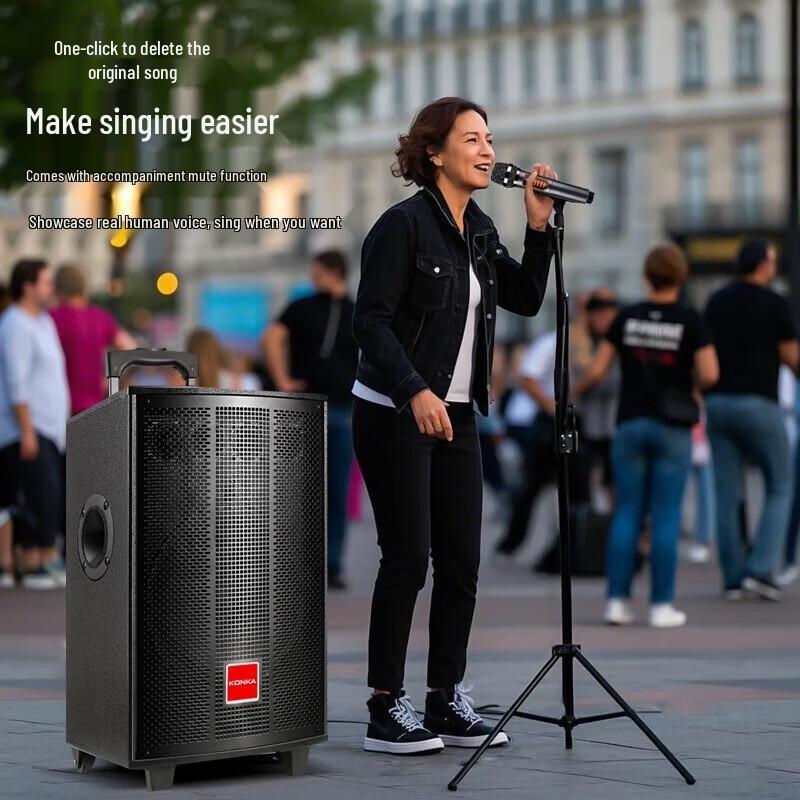 KONKA 8-Inch Portable Outdoor Karaoke Speaker with Subwoofer and Dual Mics