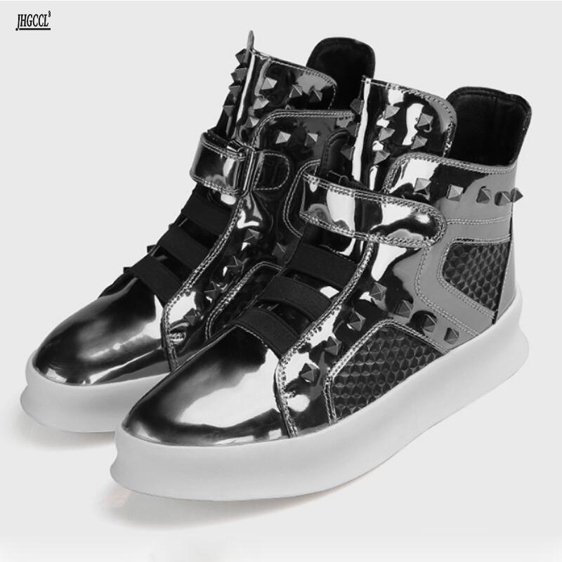 

Fashion New sporty sneakers, hip-hop style men s shoes, Korean trendy shoes, British rivet high-top shoes, street dance sneakers 7 38