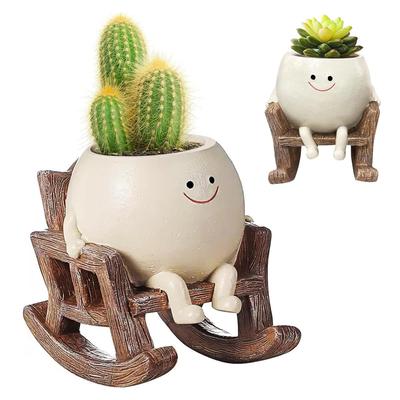 Yurika Flower Pot Smiling Cute Planter Houseplant Resin Flower Pot Succulent Pot Healing Indoor Outdoor Plant Pot with Drainage Hole Room Decoration