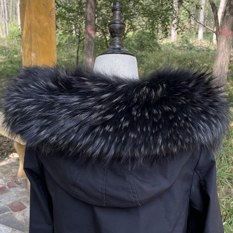 Raccoon Fur Collar Natural Fur Collar Winter Women Scarves Winter Female Gray Fur Collar Shawl Long Warm Genuine Fur Scarf