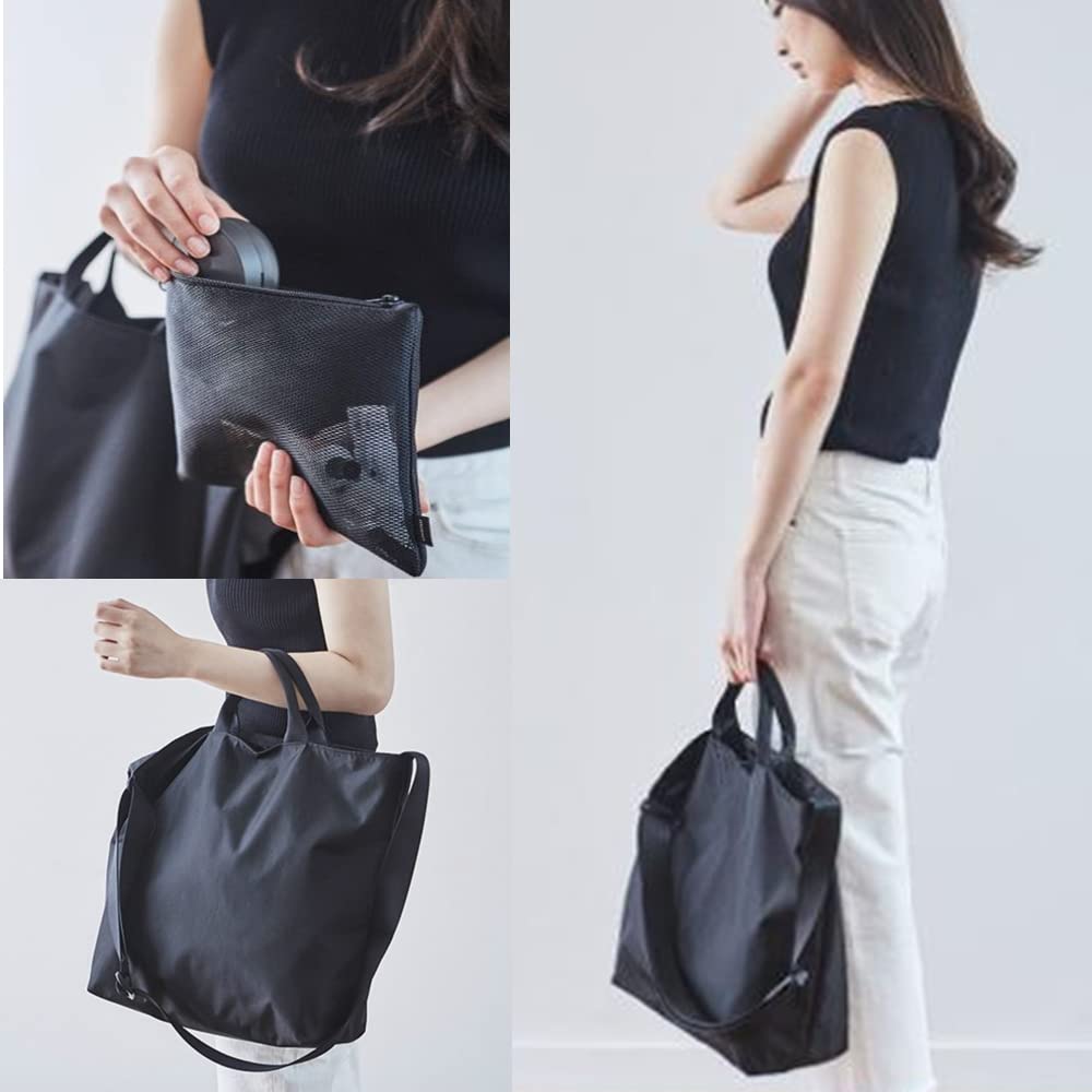 Asunaro Box Lightweight Tote Bag, Crossbody Bag, Shoulder Bag, Diaper Bag, Women's and Men's Nylon, Unisex, 2-Way, Lightweight, Solid Color (Black)