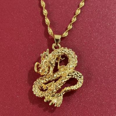 Gold-Plated 3D Flying Dragon Pendant Necklace - Men's Luxurious High-End Accessory