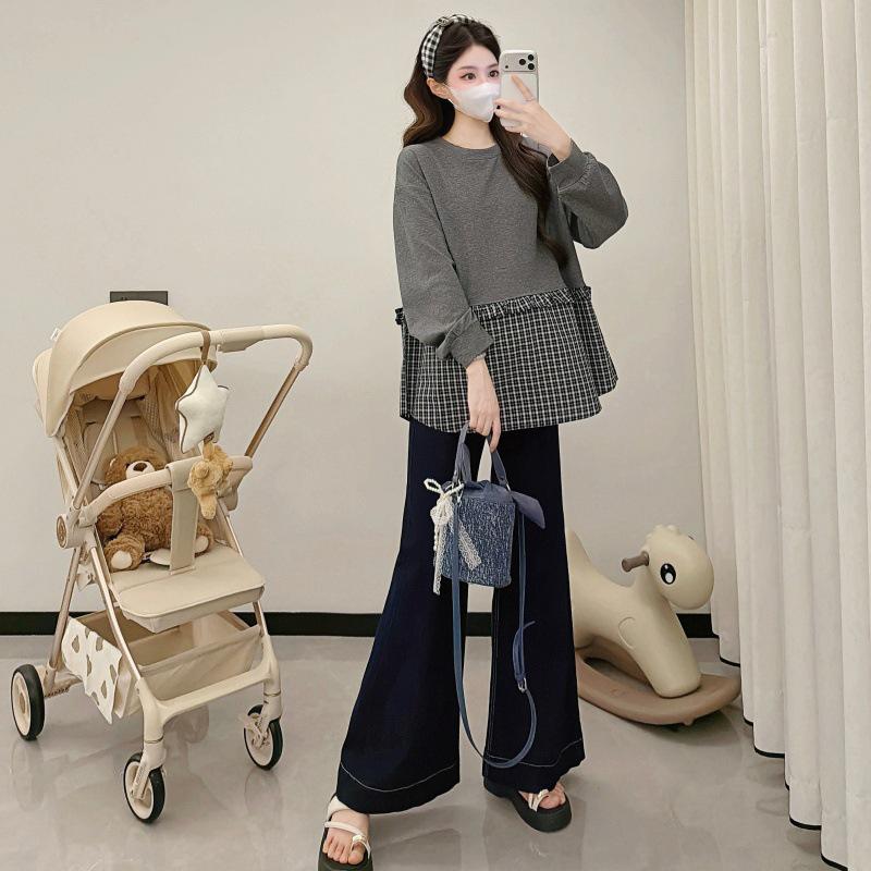 2026 Spring Maternity French Patchwork Two-Piece Loose T-shirt - Korean Simple Style