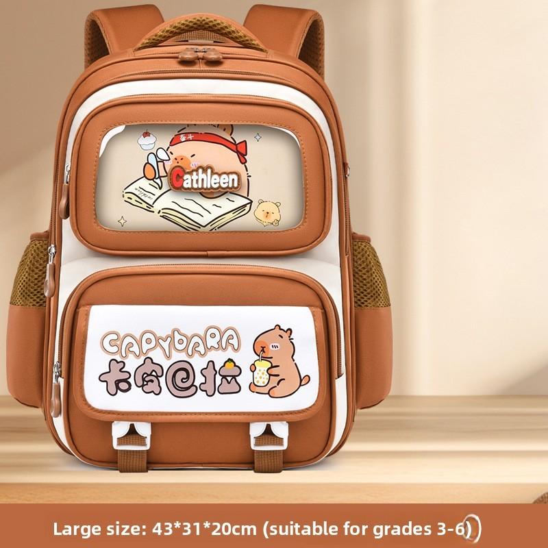 Детский мультяшный рюкзак с капибарой, с обучающим мультяшным принтом, для школы Small коричневый