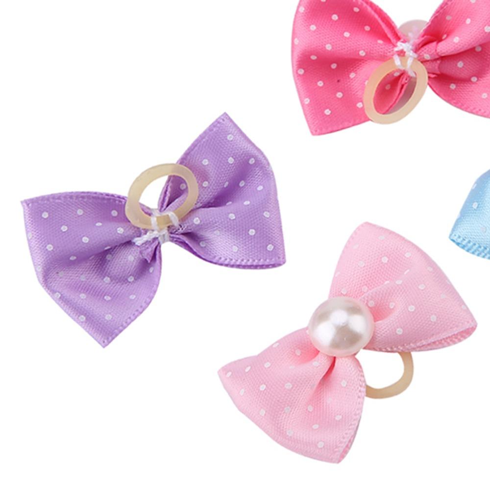 20pcs Pearl Decor Polka Dot Bow Hair Scrunchies Polka Dot Pattern Dog Bow Hair Bands  Pet Grooming