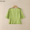 ZANZEA Women Casual Square Collar Summer Half Sleeve Blouse