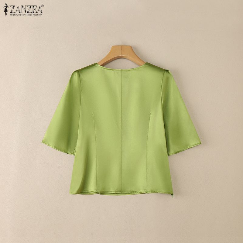 ZANZEA Women Casual Square Collar Summer Half Sleeve Blouse