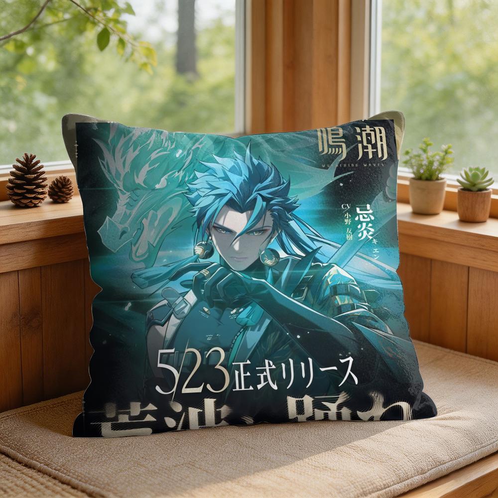 Ji Yan Wuthering Waves Cute Cushion Cover Square Short Plush Pillow Case Living Room Sofa Home Decor Funda X