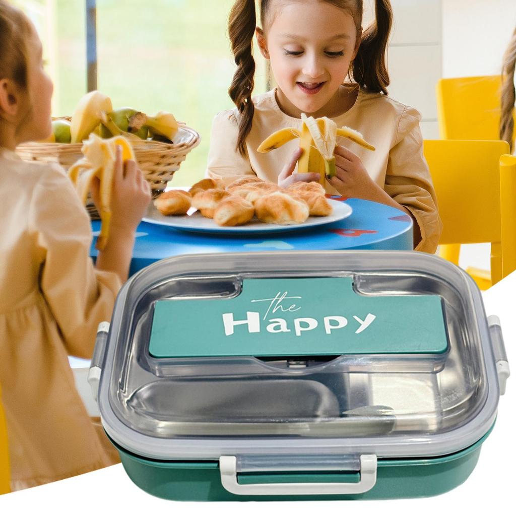 Tragbare Edelstahl Auslaufsichere Lunchbox Box 3-Fächer Kinder Lunchbox Snackbehälter Für Vorschule Schule Büros