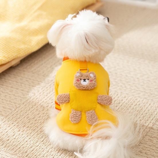 Cartoon Bear Dog Cardigan Warm Pets Autumn Winter Coat Puppy Vest Cute Poodle Outfit with D-ring for Small Medium Dogs Cat Girl Boy