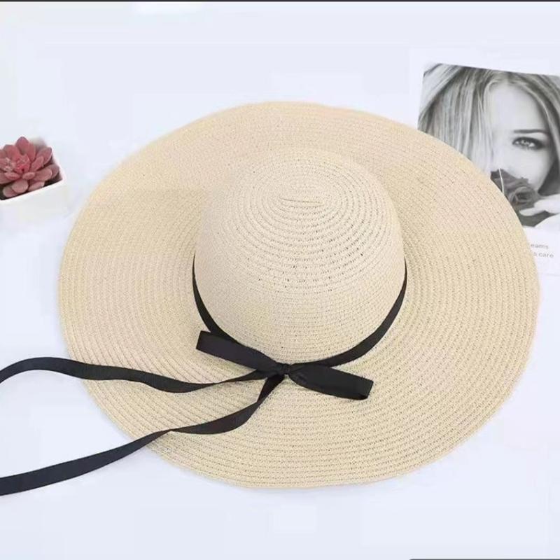 Summer Sunscreen Straw Big Brim Bow Ribbon Hat Solid Handmade Fisherman Hat Creative Dress Up Travel Beach Women Bucket Hat