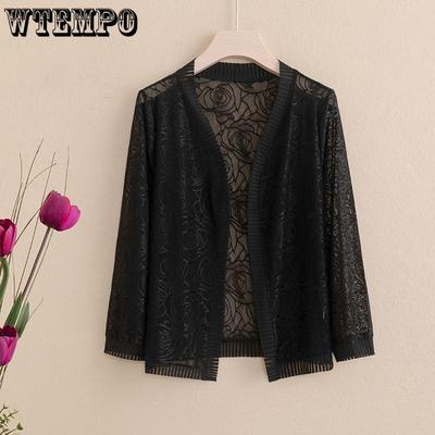 Ropa de abrigo de verano Chal para mujer Top de encaje Corte fino Protector solar Cárdigan Talla grande Jacquard Camisa para aire acondicionado
