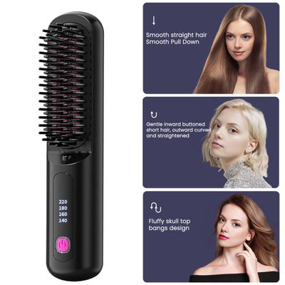 Cordless Hair Straightener Brush with 3 Temperature Settings Portable Mini Hair Straightening Comb Rechargeable Fast Heating Electric Hot Brush