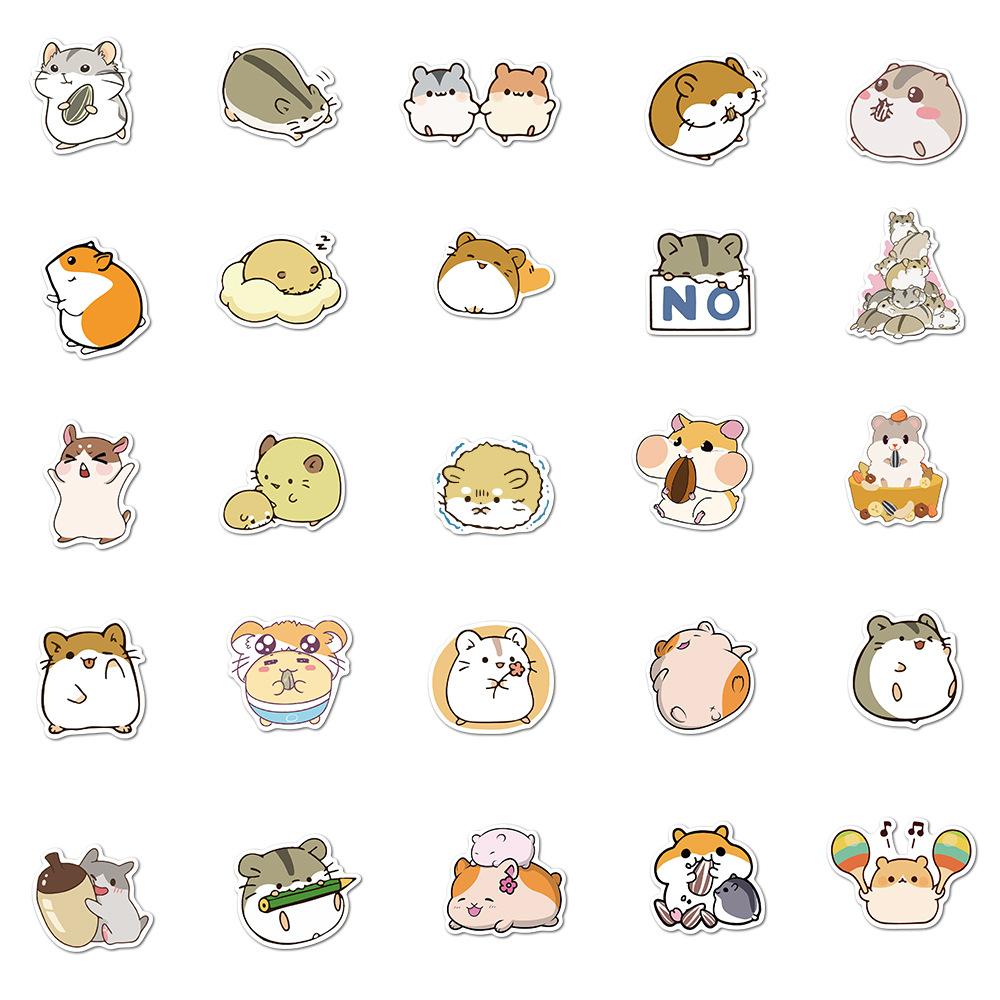100 Cartoon Cute Round Rolling Hamster Doodle Stickers Mobile Phone Case Skateboard Suitcase Waterproof Stickers