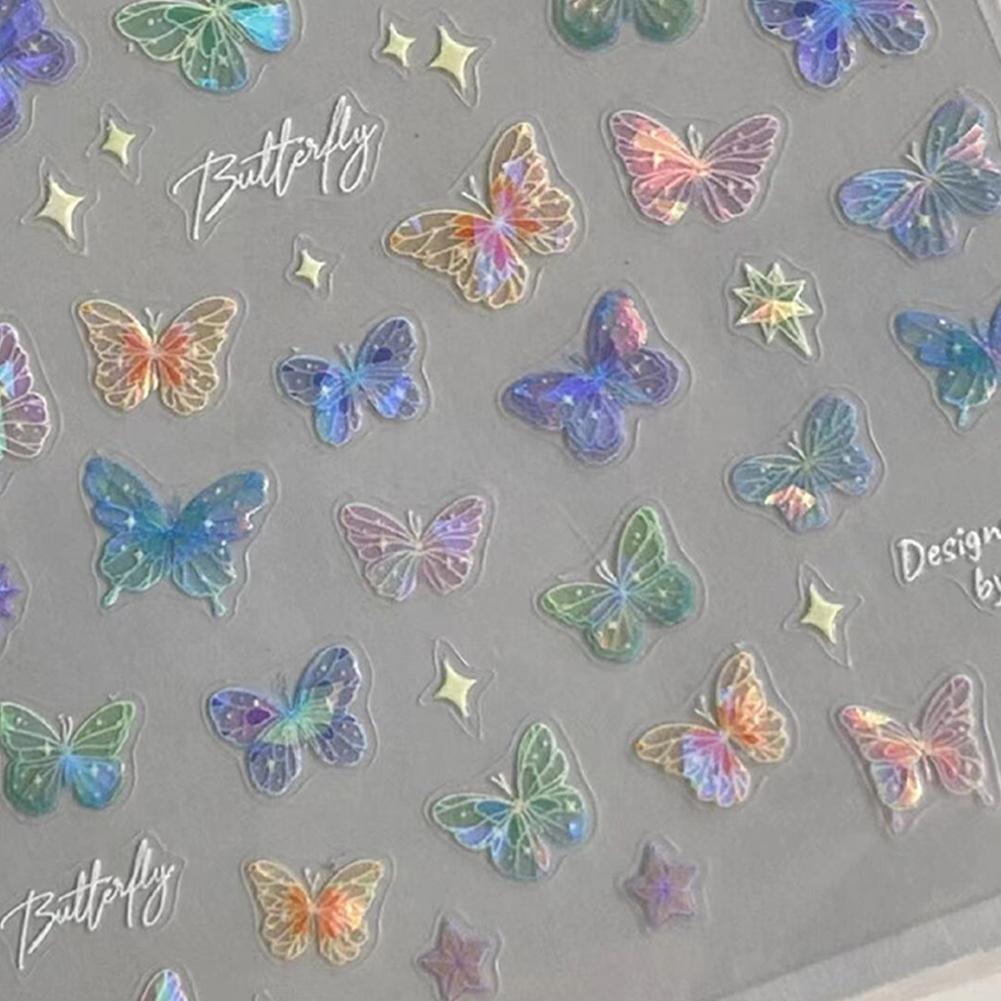 1PC Flash Butterfly Flowers 3D Nail Stickers Self-Adhesive Slider Nail Art Flowers Decorations Decals Manicure Accessorie