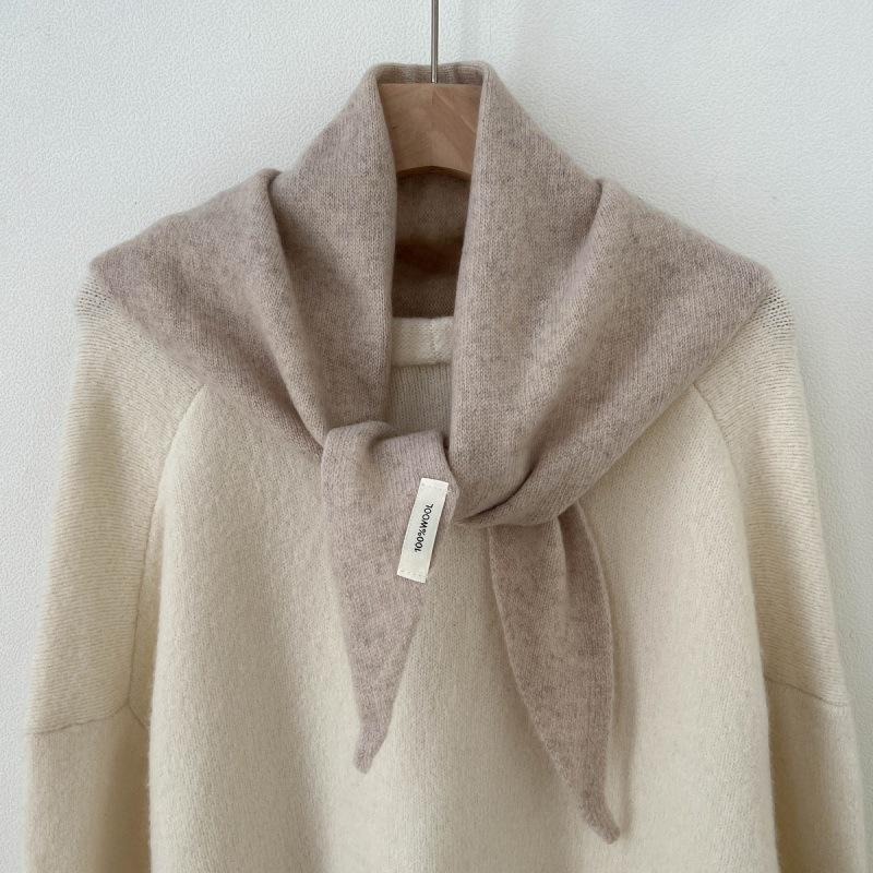 Premium Australian Wool and Cashmere Solid Color Women's Triangle Shawl-Scarf