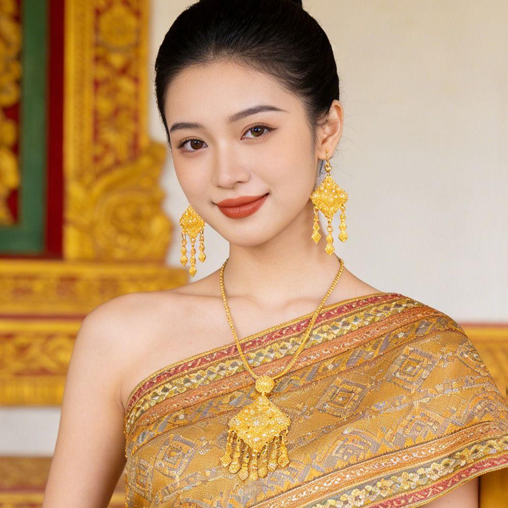 Zinc Zinc Alloy Necklace Earrings Set Ethnic Women Jewelry Suit Vintage Gold Plated Jewelry Set Gift