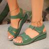 Summer 2023 Retro Women's Round Toe Wedge Sandals - Large Size & Comfortable with Stitching Detail