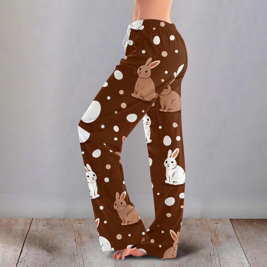Women's Casual Fashion Comfort Pajama Pants Print Drawstring Pants Full Length Long