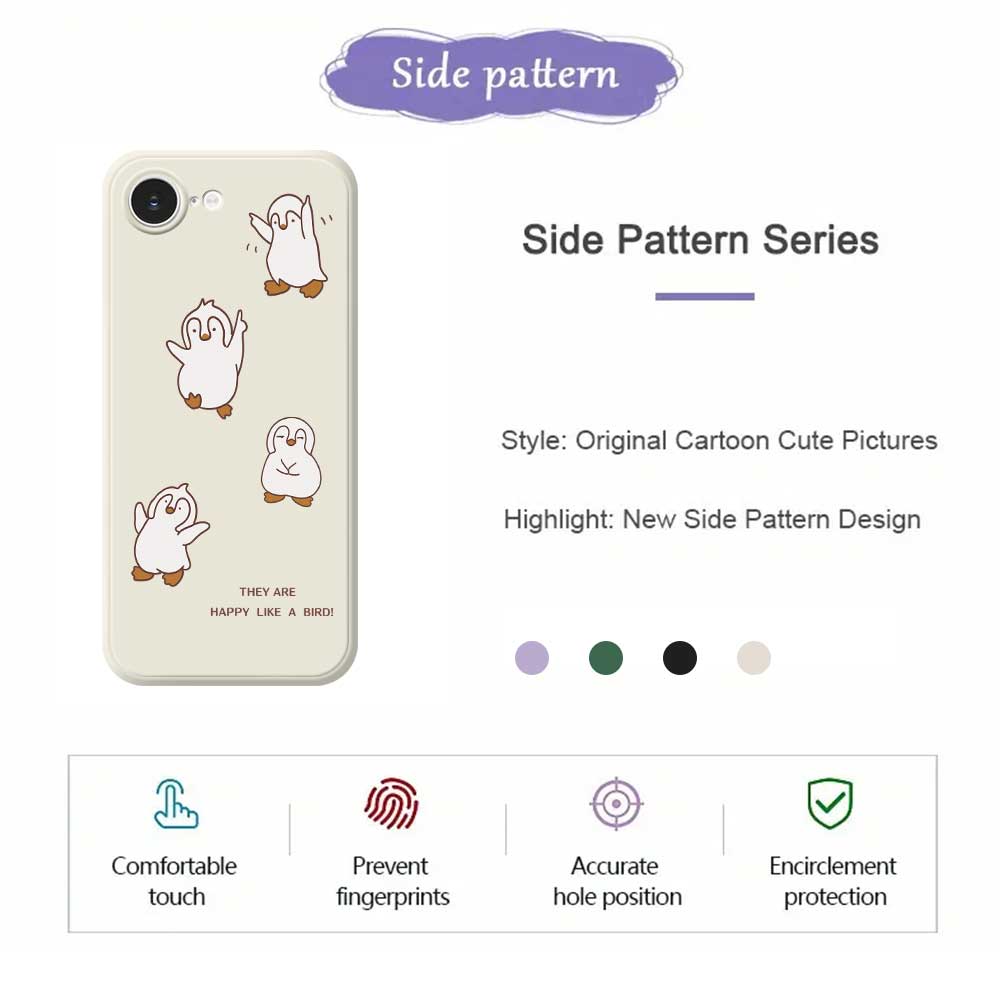 For iPhone 16e Case Happy Penguin Pattern Printing Straight Edge TPU Phone Back Cover