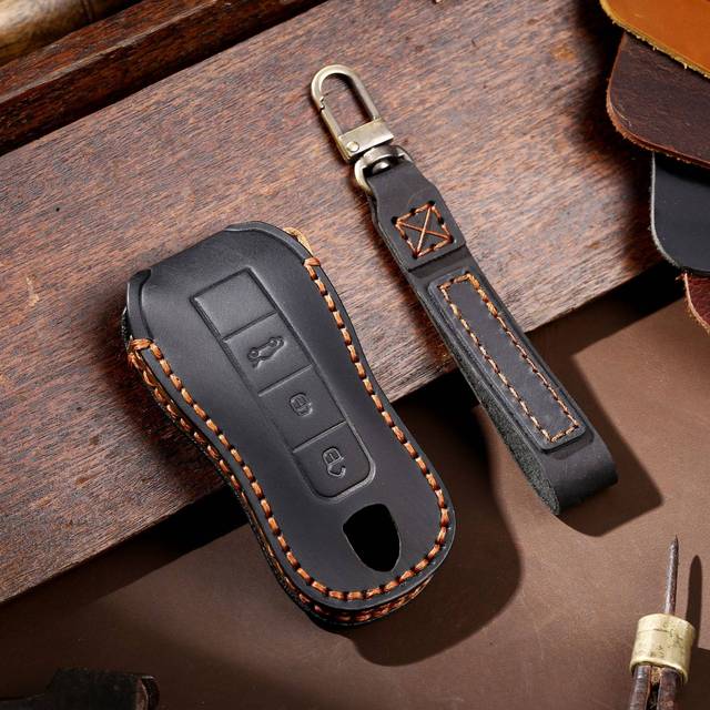 

Leather Car Key Cover Case Fob Keychain Holder For Porsche Cayman Cayenne Panamera Macan 911 992 Taycan Boxster 718 Accessories
