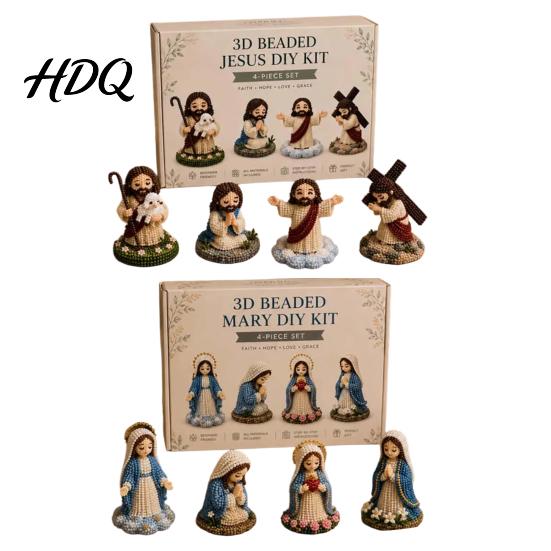 Religious Bead Art Kit DIY Christian Beading Kit 3D Beaded Jesus Virgin Mary Figurines Craft for Beginners Set Figure Adults Gifts